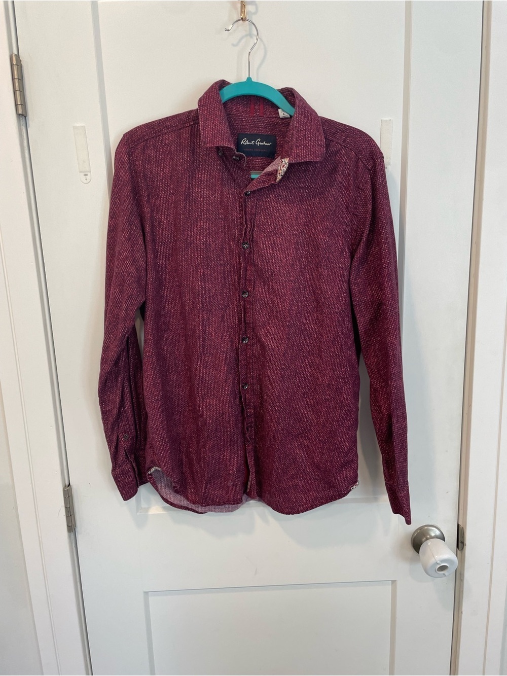 ROBERT GRAHAM MENS RASPBERRY BUTTON DOWN LONG SLEEVE SHIRT COTTON LARGE FLAWED